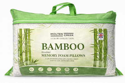 Molten Creek Bamboo Memory Foam PillowShredded FillingHypoallergenic Neck Support48X74Cm from B&Q