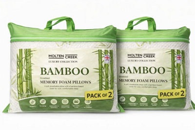 Molten Creek Bamboo Memory Foam PillowShredded FillingHypoallergenic Neck Support48X74Cm (2) from B&Q