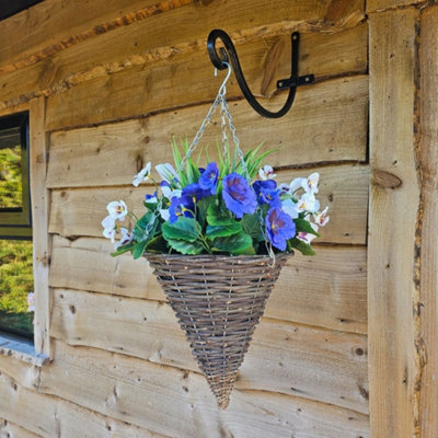 Best Artificial Pair Of 30Cm 10 Inch Lilac & White Pansy Flower With Rattan Wicker Cone Hanging Baskets For Indoor Outdoor Garden Use from B&Q