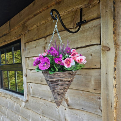 Best Artificial Pair Of 30Cm 10 Inch Pink & Purple Pansy Flower With Rattan Wicker Cone Hanging Baskets For Indoor Outdoor Garden Use from B&Q