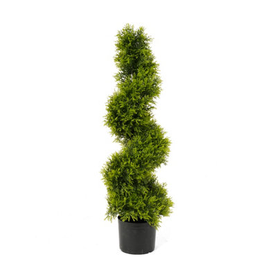 Best Artificial 3Ft90Cm Green Cedar Spiral Twist Topiary TreeSuitable For Outdoor Use from B&Q