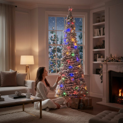 Best Artificial 6Ft Multi Colour Snow Flocked Frosted Pop-Up Pre-Decorated Pre-Lit Christmas Tree from B&Q