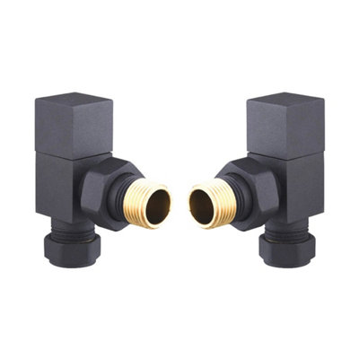 FNX Bathrooms Modern Light Grey Square Angled Manual Radiator Valve Set15mm X 1/2 Bsp Connections from B&Q