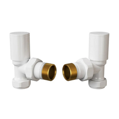 Fnx Bathrooms Manual Round Angled Radiator Valve SetWhite15mm X 1/2" Bsp Brass Connections from B&Q