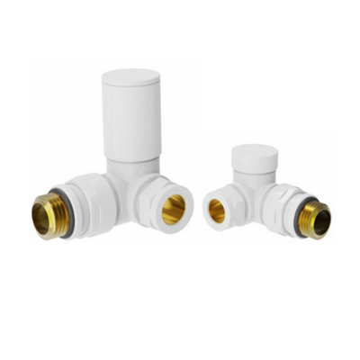 FNX Bathrooms White Manual Round Corner Radiator Valve Set15mm Compression & 1/2" Bsp Thread from B&Q