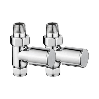 FNX Bathrooms Modern Chrome Manual Straight Radiator Valves15mm Compression X 1/2" Bsp Thread from B&Q