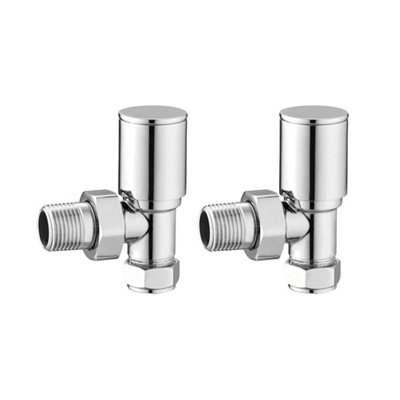 FNX Bathrooms Premium Chrome Round Angled Manual Radiator Valves15mm X 1/2" Bsp Pair from B&Q