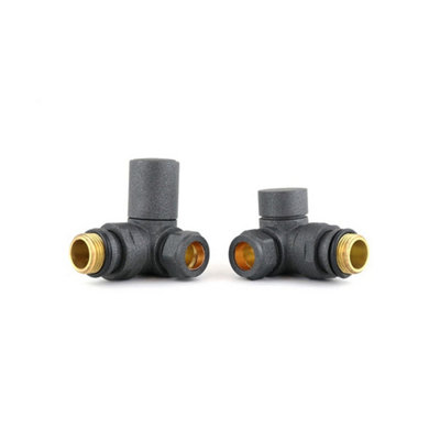 FNX Bathrooms Anthracite Manual Round Corner Radiator Valve Set15mm Pipe X 1/2" Radiator Connection from B&Q