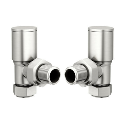 FNX Bathrooms Manual Angled Radiator Valves 15mm X 1/2" BspRound Brushed Nickel Pair For Radiators & Towel Rails from B&Q