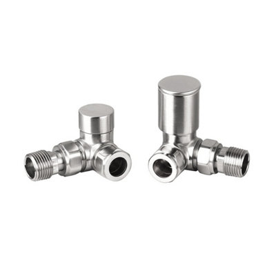 FNX Bathrooms Brushed Nickel Manual Radiator ValvesRound Corner15mm Compression X 1/2" Bsp ThreadPair from B&Q