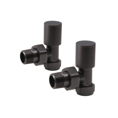 FNX Bathrooms Brushed Gunmetal Manual Radiator Valve PairRound Angled15mm Compression X 1/2" Bsp from B&Q