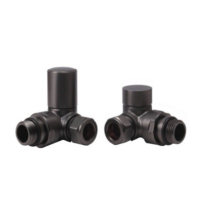 FNX Bathrooms Fnx Modern Brushed Gunmetal Round Corner Manual Radiator Valve Set15mm Pipe X 1/2" Bsp from B&Q