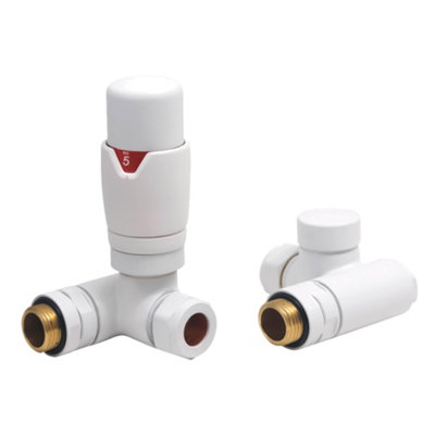 Fnx Bathrooms Dual Fuel Thermostatic Radiator Valve Set White Corner 1/2" X 15mm from B&Q