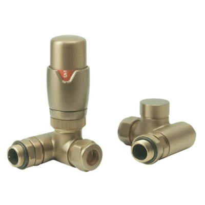 Fnx Bathrooms Dual Fuel Thermostatic Radiator Valve SetBrushed Brass Corner 1/2" X 15mm For Radiators & Towel Rails from B&Q