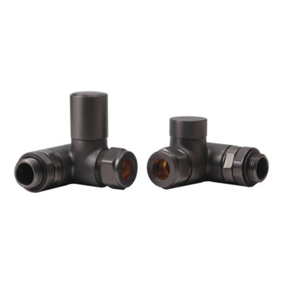 FNX Bathrooms Brushed Gunmetal Dual Fuel Corner Radiator Valve SetManual Control15mm Compression X 1/2" Bsp from B&Q