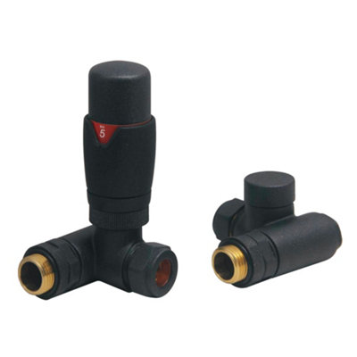 Fnx Bathrooms Premium Dual Fuel Anthracite Thermostatic Corner Radiator Valve & Lockshield Set 1/2" X 15mm from B&Q