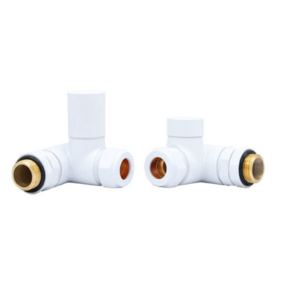 FNX Bathrooms Dual Fuel Manual Corner Radiator Valve SetWhite1/2" Bsp X 15mm Brass Compression Connection from B&Q