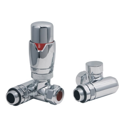 Fnx Bathrooms Dual Fuel Thermostatic Radiator Valve & Lockshield SetPolished Chrome Corner1/2" X 15mm Compression from B&Q