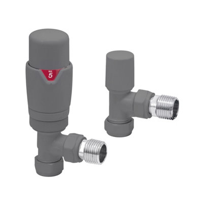 FNX Bathrooms Fnx Anthracite Grey Angled Thermostatic Radiator Valve (Trv) & Lockshield15mm X 1/2" Bsp Connection from B&Q