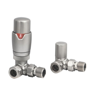 FNX Bathrooms Fnx Brushed Nickel Thermostatic Radiator Valve (Trv) Corner15mm X 1/2" With Lockshield from B&Q