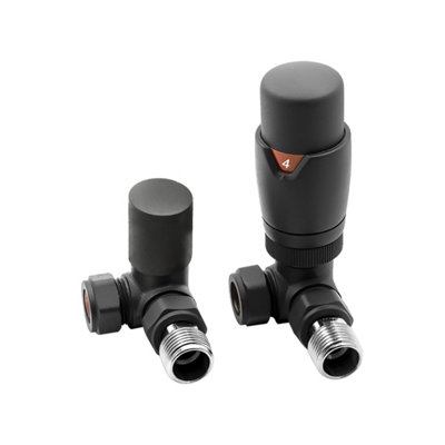 FNX Bathrooms Anthracite Thermostatic Radiator Valve (Trv) & Lockshield Set15mm X 1/2" Bsp CornerSolid BrassUk Manufactured from B&Q