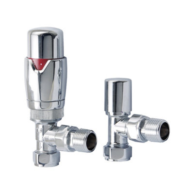Fnx Bathrooms Chrome Angled Thermostatic Radiator Valve (Trv) With Lockshield 15mm X 1/2" Bsp from B&Q