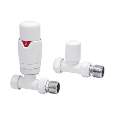 FNX Bathrooms White Thermostatic Radiator Valve (Trv) & Lockshield SetStraight15mm X 1/2" Bsp Compression from B&Q