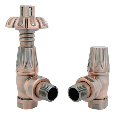 FNX Bathrooms Westminster Thermostatic Radiator ValveAngledAntique Copper1/2" X 15mm Connection from B&Q