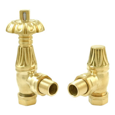 FNX Bathrooms Westminster Angled Thermostatic Radiator Valve & Lockshield SetPolished Brass1/2" X 15mm Connection from B&Q