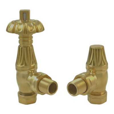 FNX Bathrooms Traditional Westminster Angled Thermostatic Radiator Valve (Trv)Brushed Brass1/2" X 15mm from B&Q