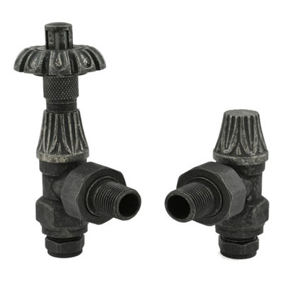 FNX Bathrooms Fnx Westminster Pewter Angled Thermostatic Radiator Valve Set 1/2" X 15mm For Diy & Pros from B&Q