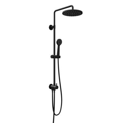 FNX Bathrooms Fnx Matt Black Thermostatic Rigid Riser Shower Kit With Rainfall Head & Multi-Mode HandsetRound from B&Q