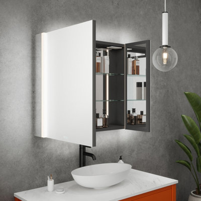 FNX Bathrooms Balmoral Double Door Illuminated Led Bathroom Mirror Cabinet With Bluetooth SpeakerShaver Socket & Usb Port800X700X130mm from B&Q