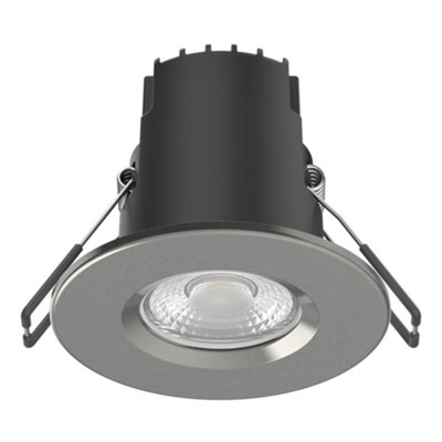 FNX Bathrooms Riga Uno 6W Fire Rated Dimmable Led DownlightIp65 & Brushed Nickel4500K68-70mm Cut Out from B&Q