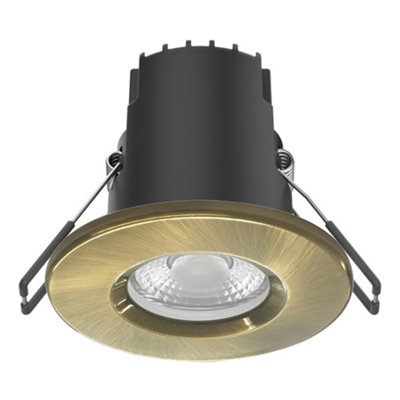 FNX Bathrooms Riga Uno 6W Ip65 Fire Rated Dimmable Natural White Led Downlight With Gold Bezel (68-70mm Cut Out) from B&Q