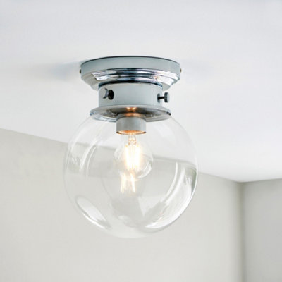 FNX Bathrooms Cheswick Ip44 Dimmable Chrome & Glass Flush Bathroom Ceiling Light (E27) from B&Q
