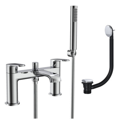 FNX Bathrooms Lunaris Chrome Deck Mounted Bath Shower Mixer Tap With Coordinated Bath Waste from B&Q