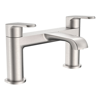 FNX Bathrooms Lunaris Brushed Nickel Deck Mounted Bath Filler Mixer TapModern Brass Design from B&Q