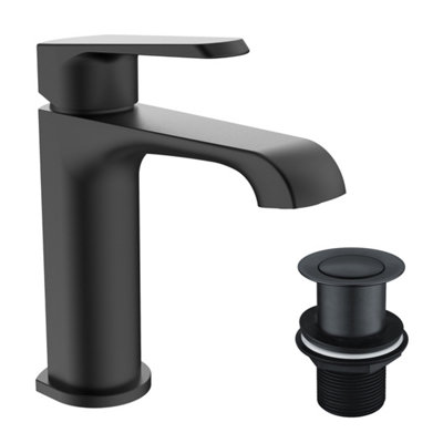 FNX Bathrooms Lunaris Matt Black Mini Mono Basin Mixer TapDeck Mounted With Unslotted Waste from B&Q