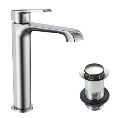 FNX Bathrooms Lunaris Tall Chrome Mono Basin Mixer Tap & Unslotted Waste SetDeck Mounted from B&Q
