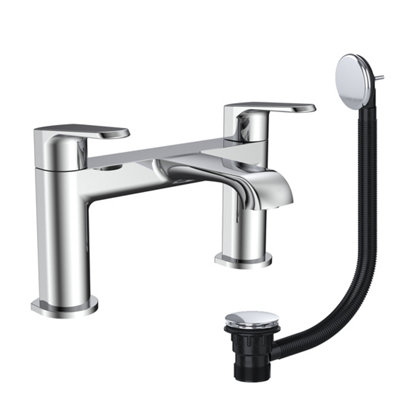 FNX Bathrooms Lunaris Chrome Deck Mounted Bath Filler Mixer Tap With Matching Pop-Up WasteModern & Durable Design from B&Q