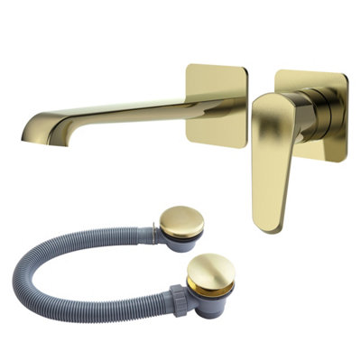 FNX Bathrooms Fnx Lunaris Brushed Brass Wall Mounted Bath Filler Mixer Tap With Matching WasteModern Diy Bath Solution from B&Q