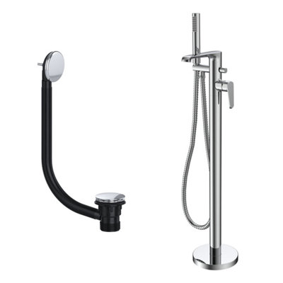 FNX Bathrooms Lunaris Chrome Freestanding Bath Shower Mixer Tap With Handset & Matching Waste from B&Q
