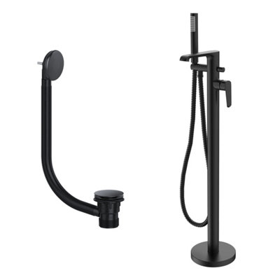 Fnx Bathrooms Lunaris Matt Black Freestanding Bath Shower Mixer Tap With Handset & Matching Waste from B&Q