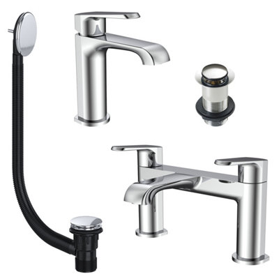 Fnx Bathrooms Lunaris Chrome Bath Filler And Mono Mixer Tap With Bath Waste And Unslotted Basin Waste