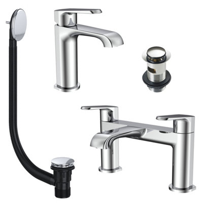 Fnx Bathrooms Lunaris Chrome Bath Filler & Mini Mono Basin Mixer Tap Set With Wastes from B&Q