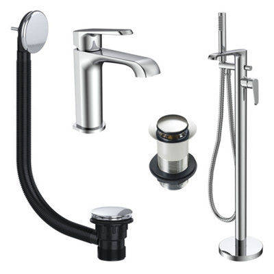 FNX Bathrooms Fnx Lunaris Chrome Freestanding Bath Shower Mixer & Mini Basin Tap With Wastes from B&Q
