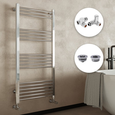 FNX Bathrooms Premium Chrome Straight Dual Fuel Heated Towel Rail Radiator 500X1600mm With Manual Corner Valves & Bleed Cap from B&Q