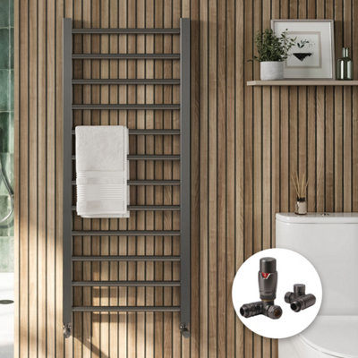 FNX Bathrooms Gunmetal Straight Heated Towel Rail 1600X500mm With Dual Fuel Thermostatic Valves from B&Q