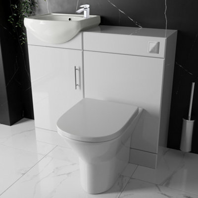 Bubly Bathrooms™ Sienna Gloss White 920mm Vanity & Wc Unit Set With Ceramic BasinRimless Back To Wall Toilet & Chrome Tap from B&Q